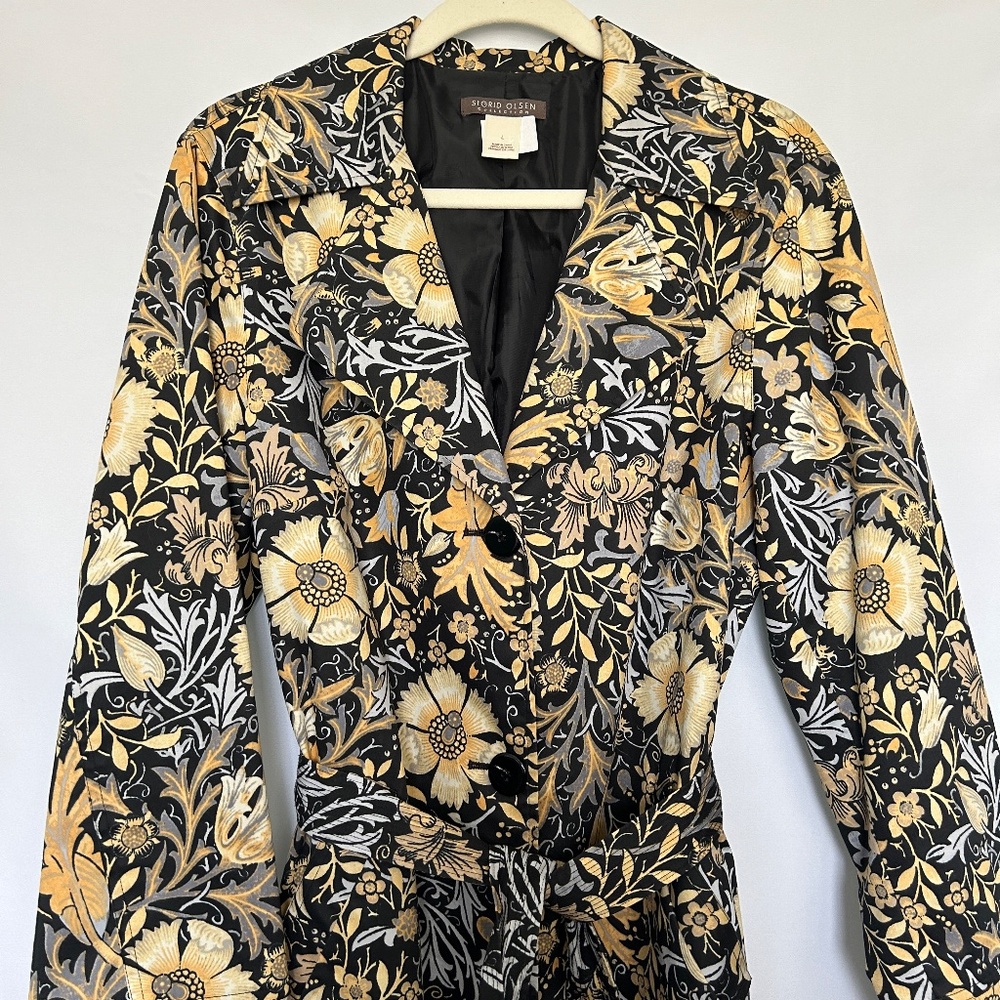 Sigrid Olsen Black and Yellow Floral Print Trench Coat - Picture 3 of 11